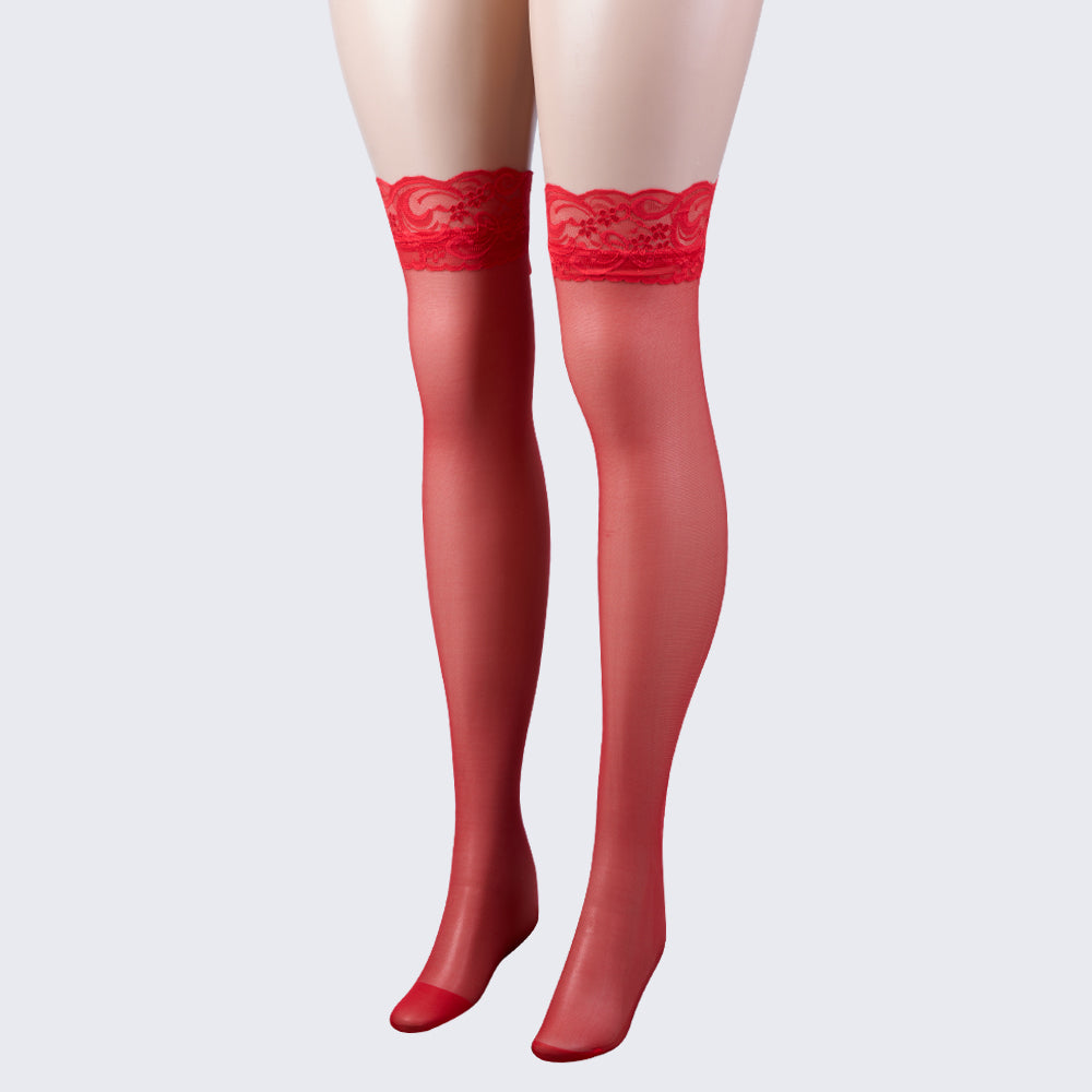 [3+ Items, 200 EGP Each]Floral Lace-Trim Thigh-High Stockings