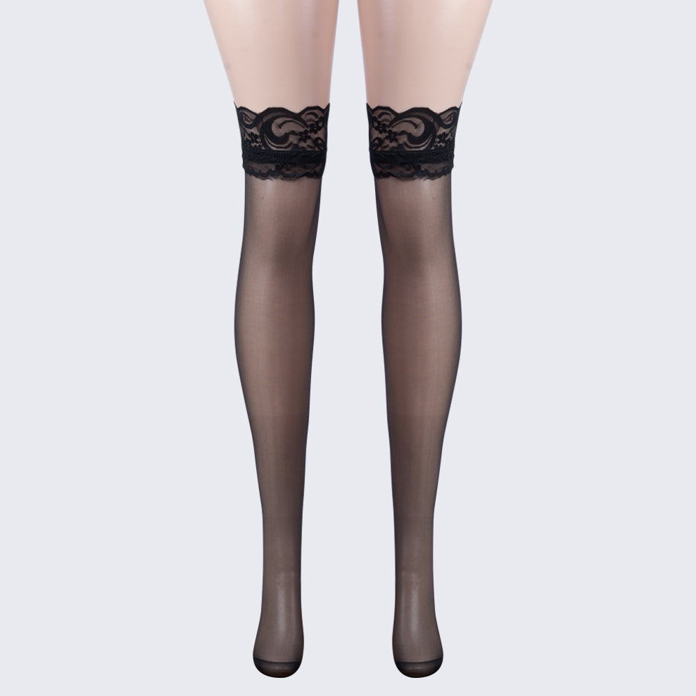 [3+ Items, 200 EGP Each]Floral Lace-Trim Thigh-High Stockings