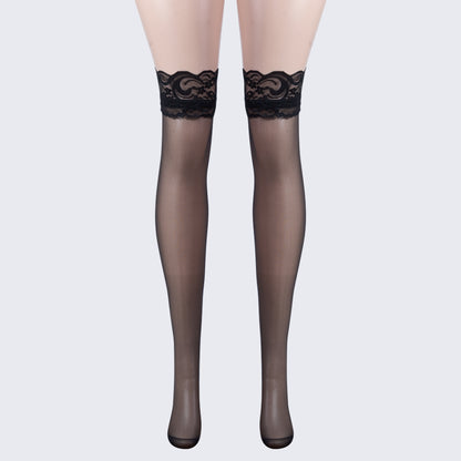 [3+ Items, 200 EGP Each]Floral Lace-Trim Thigh-High Stockings