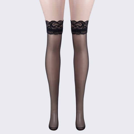 [3+ Items, 200 EGP Each]Floral Lace-Trim Thigh-High Stockings