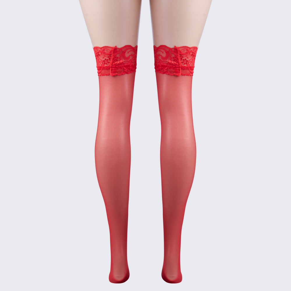 [3+ Items, 200 EGP Each]Floral Lace-Trim Thigh-High Stockings