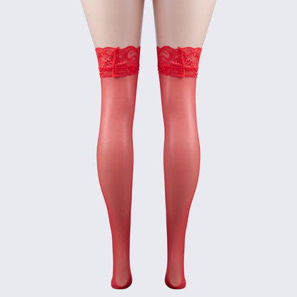 [3+ Items, 200 EGP Each]Floral Lace-Trim Thigh-High Stockings