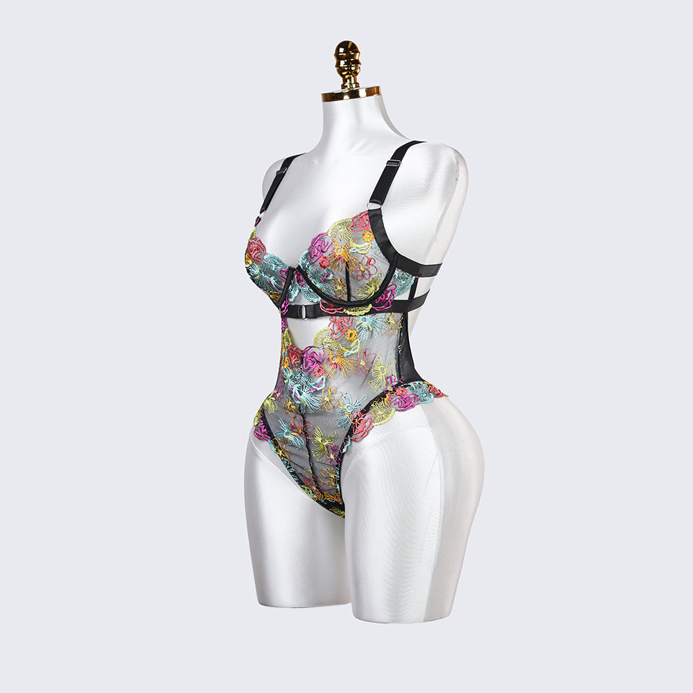 Floral Embroidery Lace Bodysuit