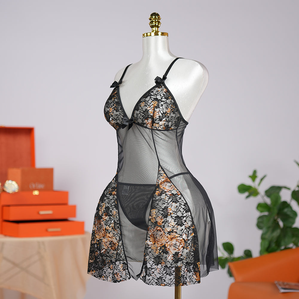 Floral Lace Nightgown Dress Set