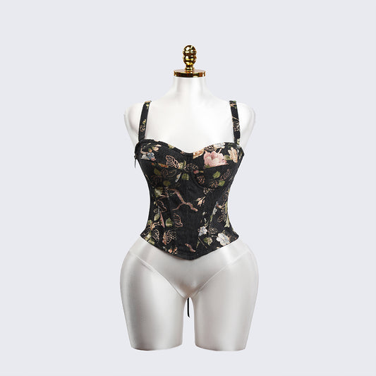 Floral Pattern Black Sculpting Corset
