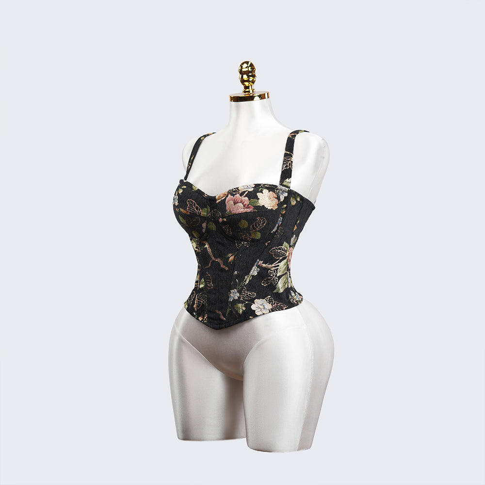 Floral Pattern Black Sculpting Corset