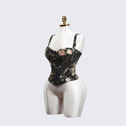 Floral Pattern Black Sculpting Corset