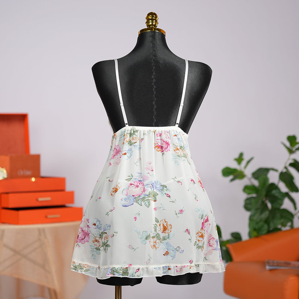 Floral prints White Satin Sleep Dress