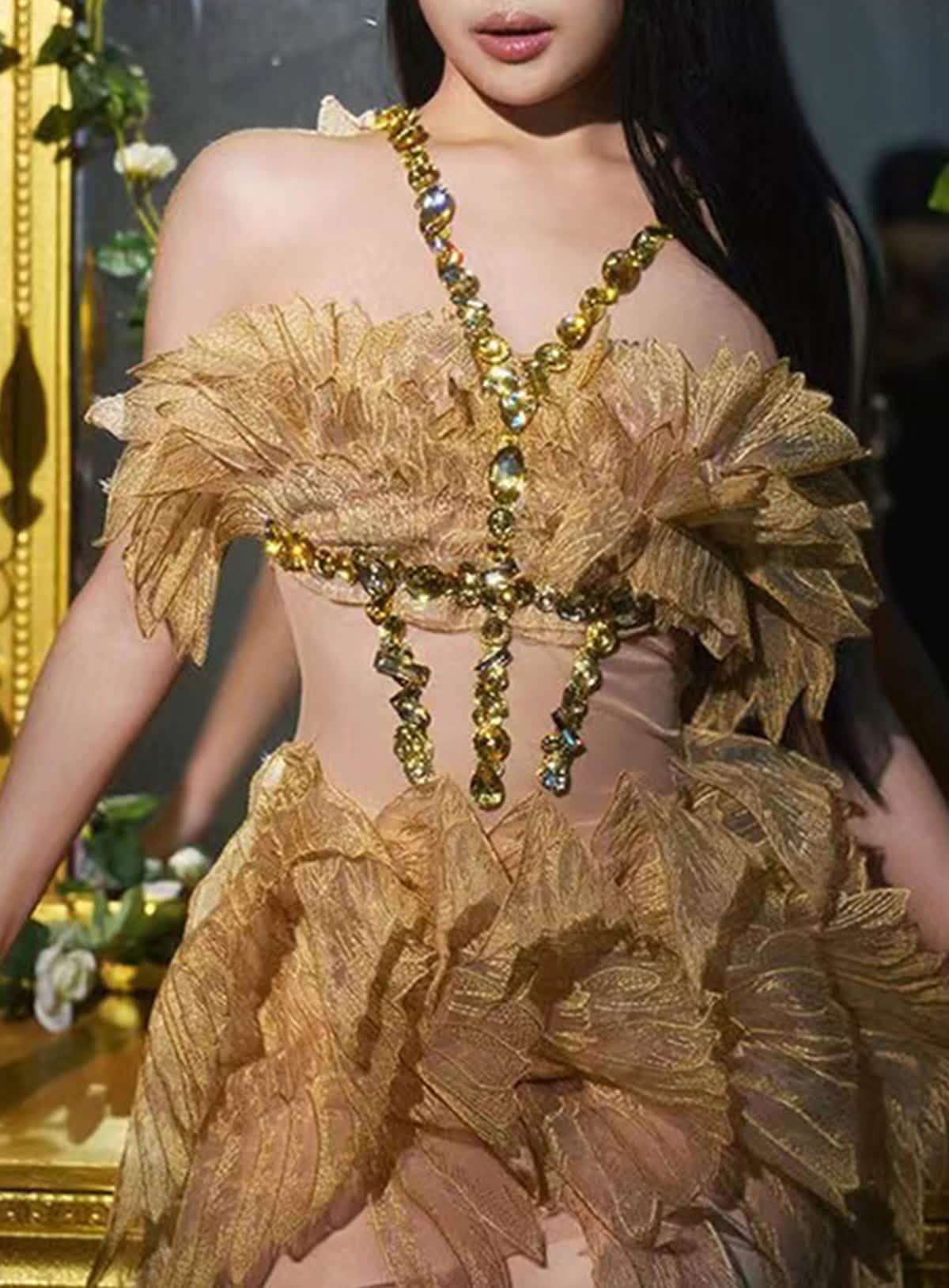 Folia â€?Appliqué Botanical Tulle Gown