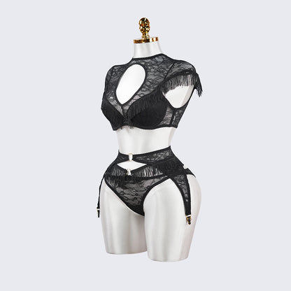 Fringe Sheer Halter Top Panty Set