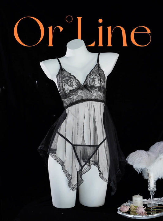Full-body Lace See-through Top Thong Set