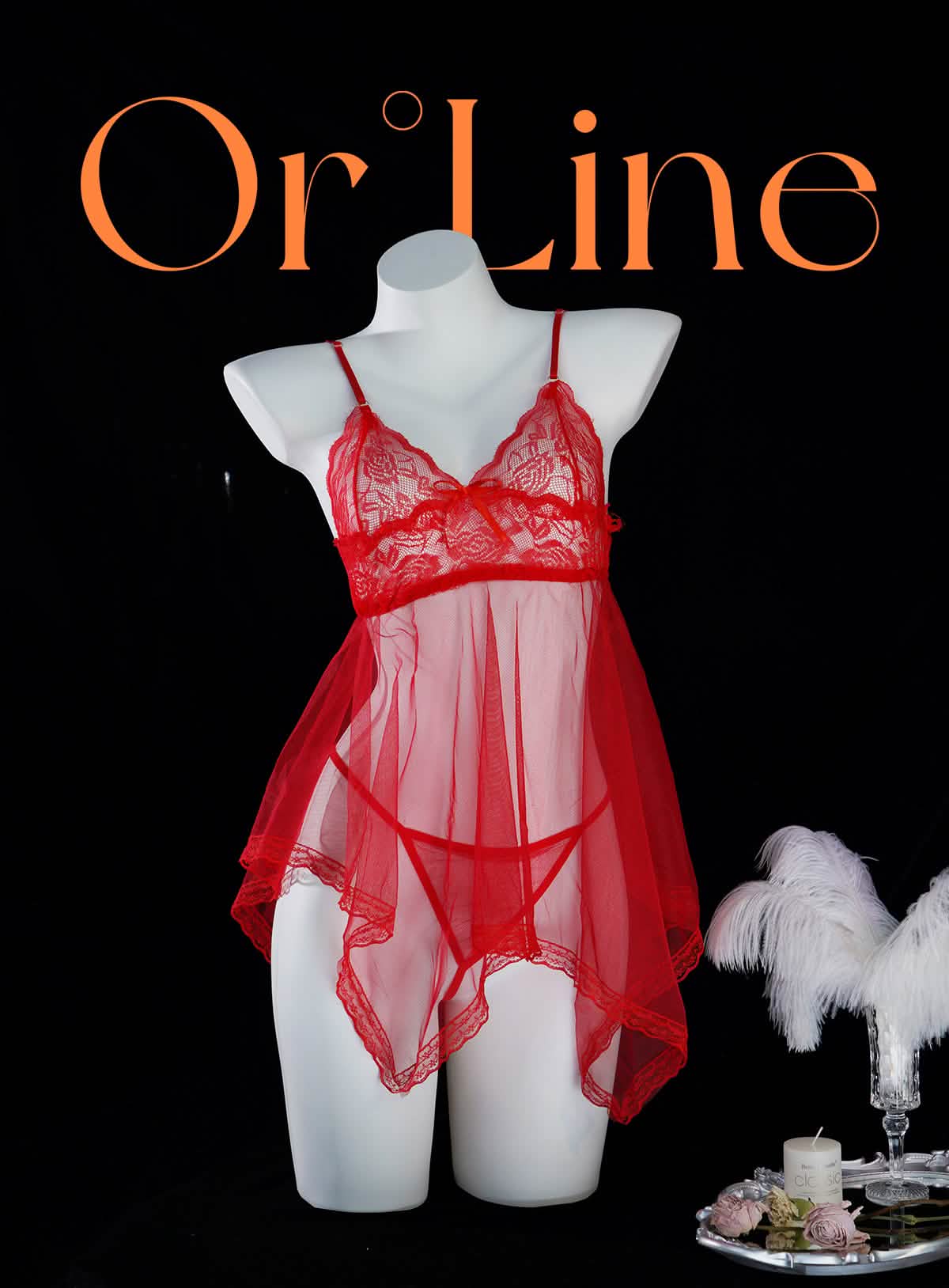 Full-body Lace See-through Top Thong Set