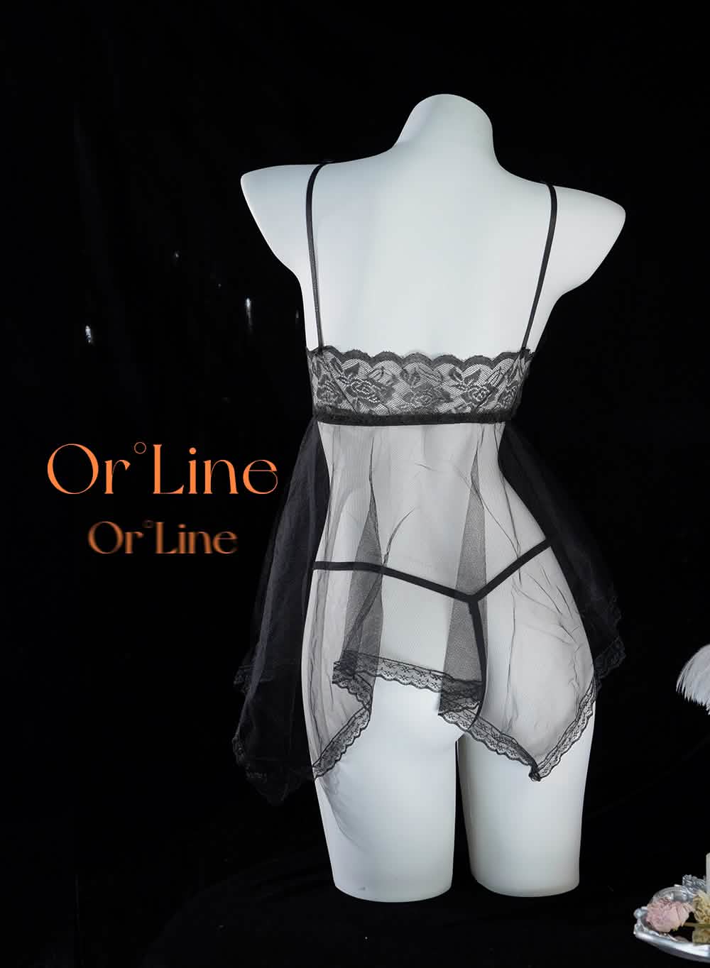 Full-body Lace See-through Top Thong Set