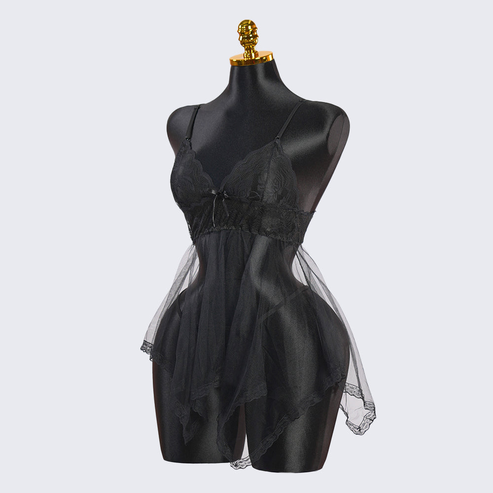 Full-body Lace See-through Top Thong Set