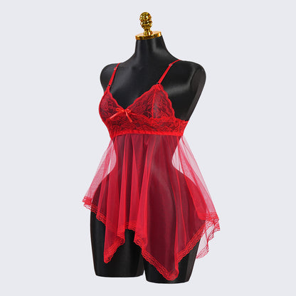 Full-body Lace See-through Top Thong Set