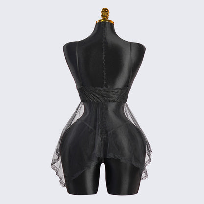 Full-body Lace See-through Top Thong Set