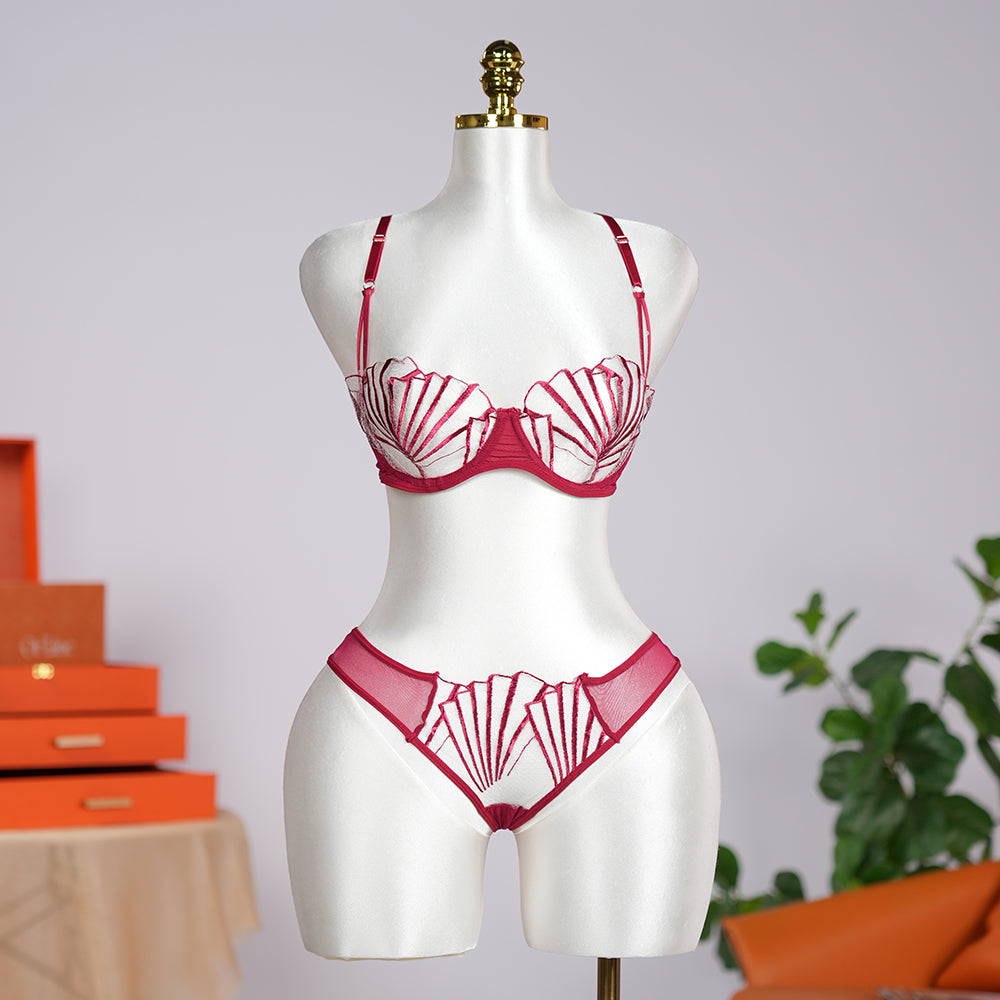 Geometric Lace Embroidery Lingerie Set