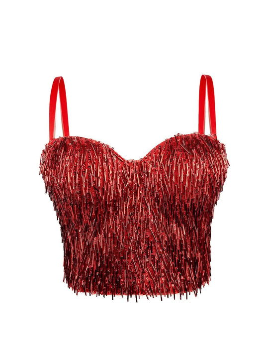 بلوزة كورسيه كاميسول مزركشة بالترتر والخرز اللامع