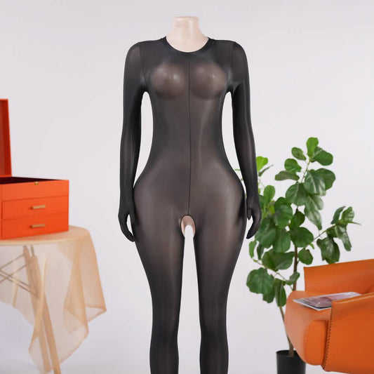 Glossy Open-Crotch Full-Body Bodystocking