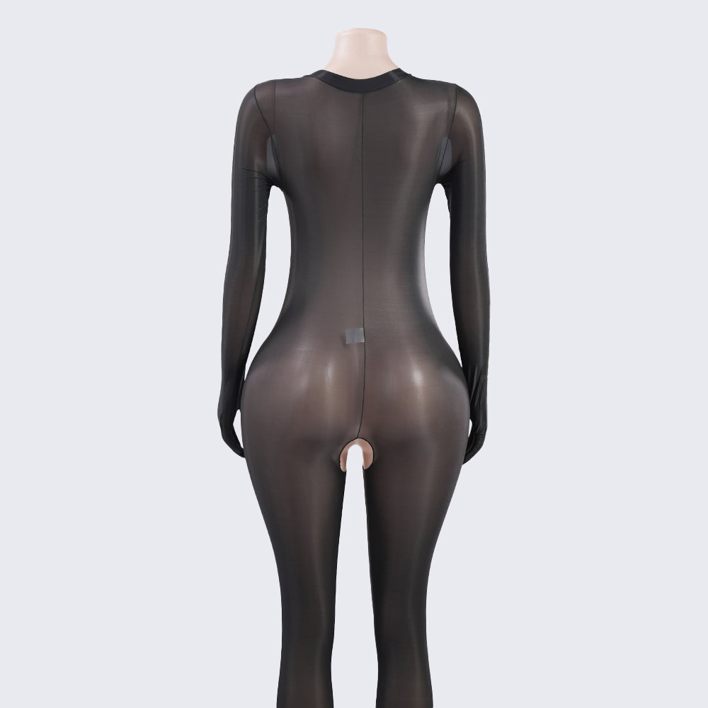 Glossy Open-Crotch Full-Body Bodystocking