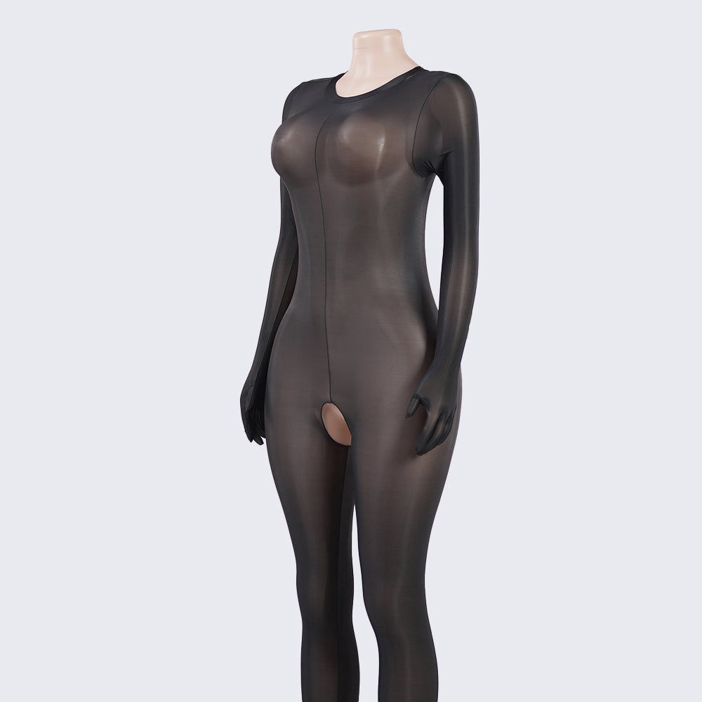 Glossy Open-Crotch Full-Body Bodystocking