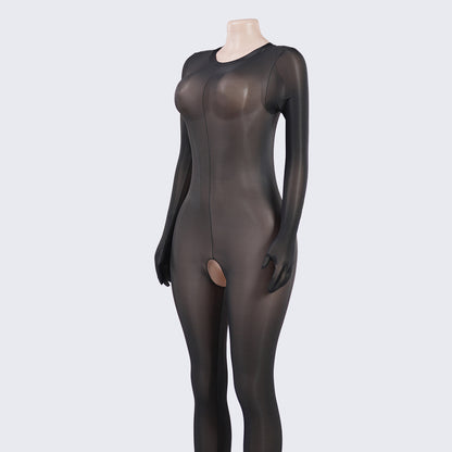Glossy Open-Crotch Full-Body Bodystocking