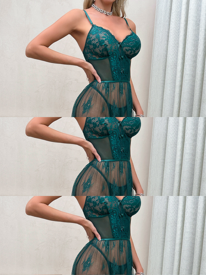 Green Lace Embroidery Negligee Dress