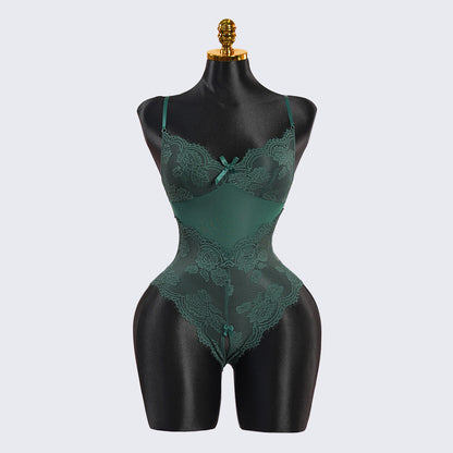 Green Floral Lace Mesh Bodysuit