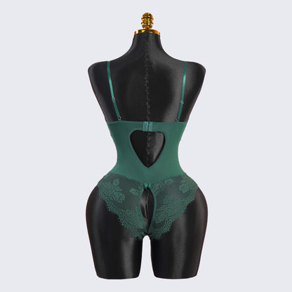 Green Floral Lace Mesh Bodysuit