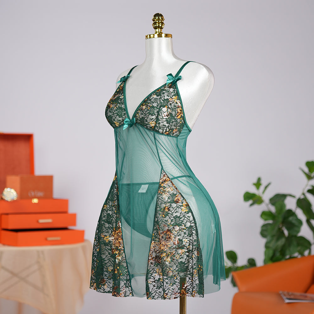 Floral Lace Nightgown Dress Set