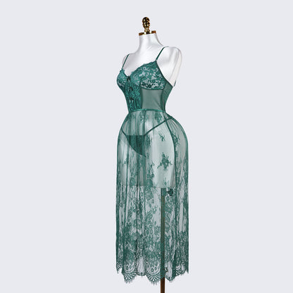 Green Lace Embroidery Negligee Dress
