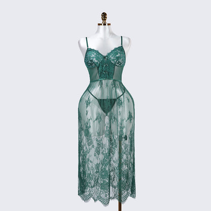 Green Lace Embroidery Negligee Dress