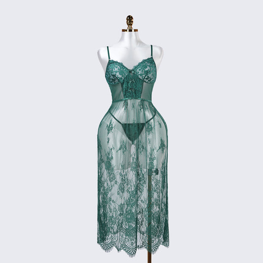 Green Lace Embroidery Negligee Dress