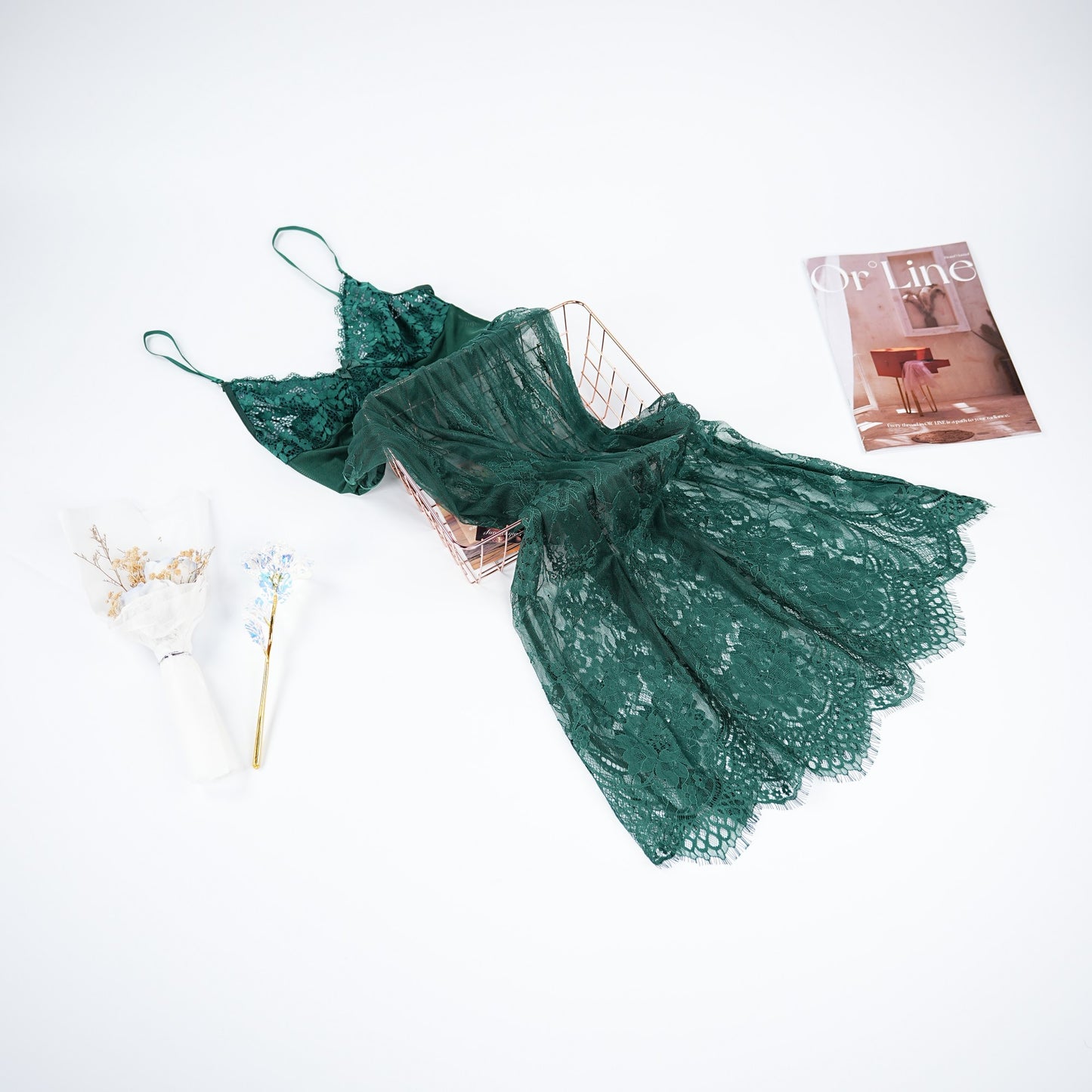 Green Lace Embroidery Negligee Dress