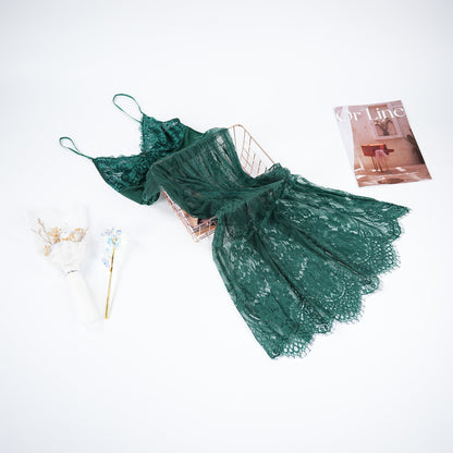 Green Lace Embroidery Negligee Dress