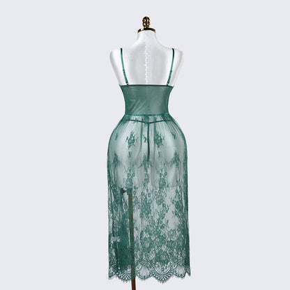 Green Lace Embroidery Negligee Dress