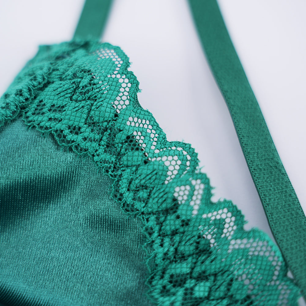 Green Lace Trim Push Up Bra Panty Set