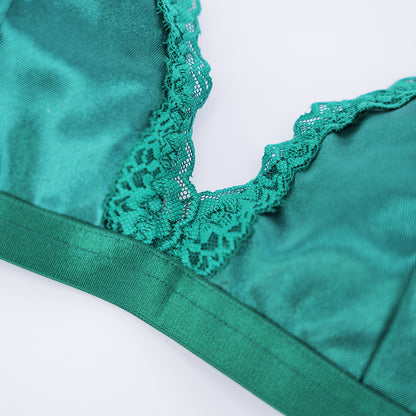 Green Lace Trim Push Up Bra Panty Set