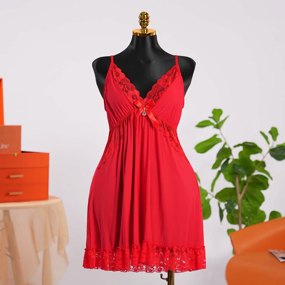 Lace V Neck Nightwear Spaghetti Strap Babydoll