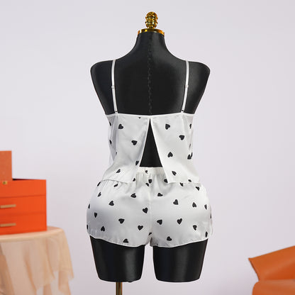 Chic Heart Pattern Two-Piece Pajama Set