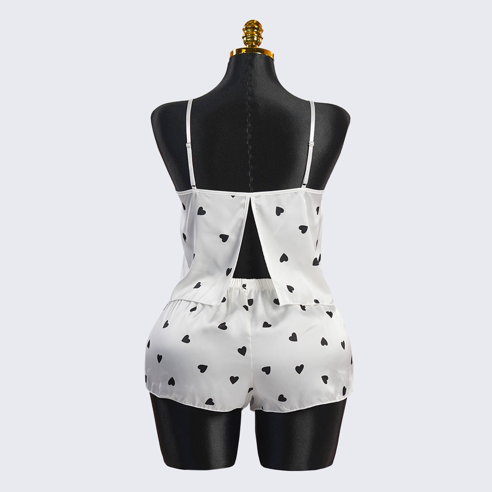 Chic Heart Pattern Two-Piece Pajama Set