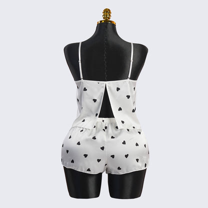 Chic Heart Pattern Two-Piece Pajama Set
