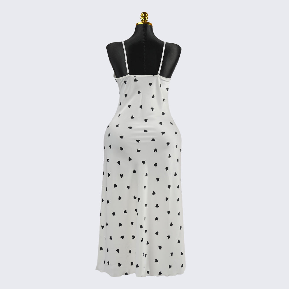 Satin Heart Printed Nightgown