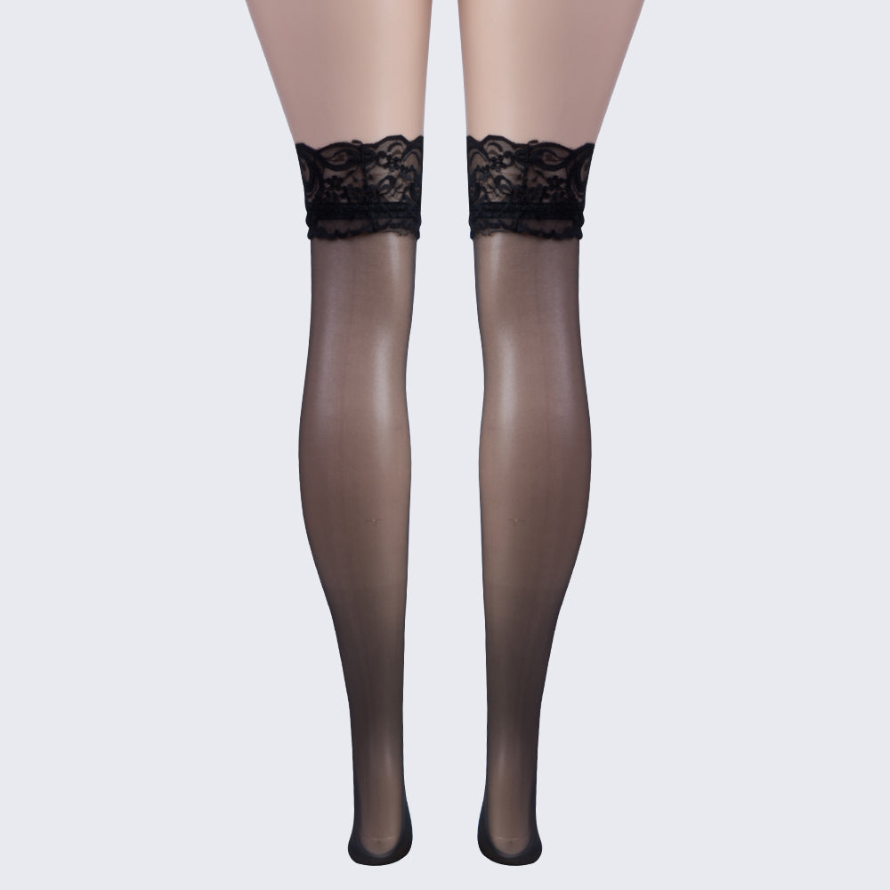 [3+ Items, 200 EGP Each]Floral Lace-Trim Thigh-High Stockings