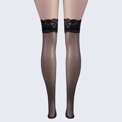 [3+ Items, 200 EGP Each]Floral Lace-Trim Thigh-High Stockings