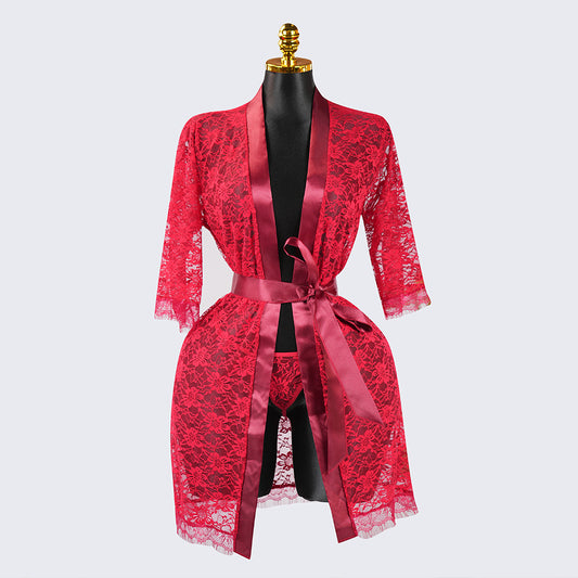 Lace Embroidered Sheer Hollow-Out Robe