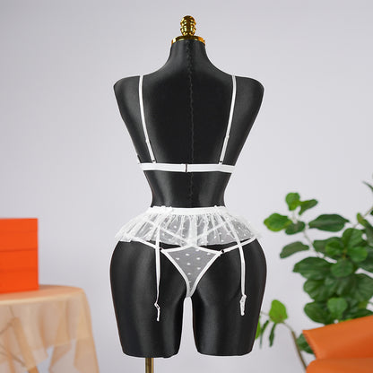 White Lace Embroidery Lingerie Erotic Bra Panty Set