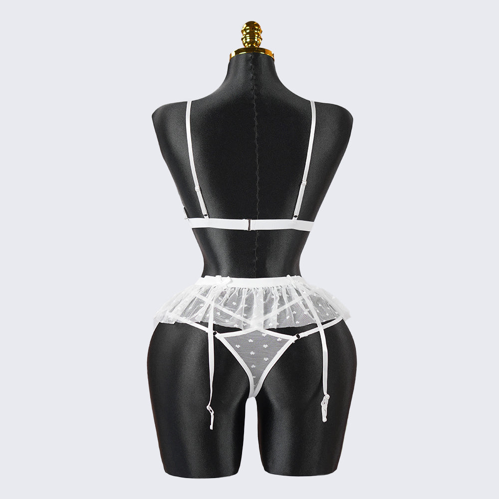 White Lace Embroidery Lingerie Erotic Bra Panty Set