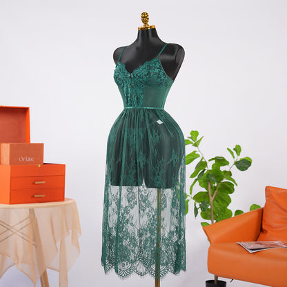 Green Lace Embroidery Negligee Dress