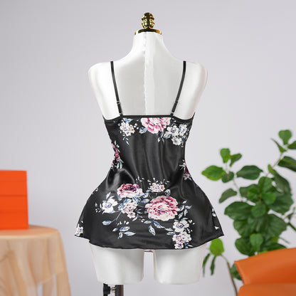 Black Lace Embroidery Seduction High Slit Suspender Panty Set